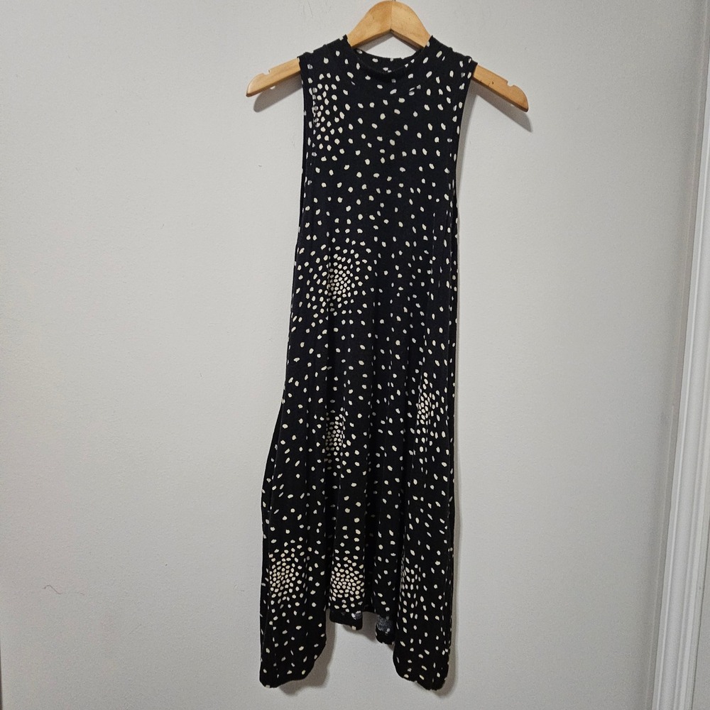 Maeve Anthropologie Black White Polka Dot Mock Neck Handkerchief Hem Dress S